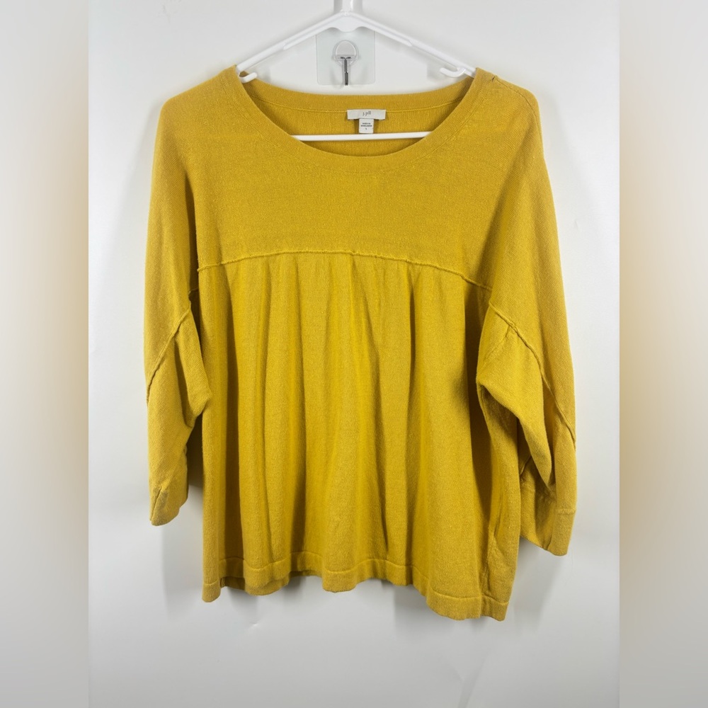 J. Jill Mustard Yellow Lightweight Pleated Knit Sweater